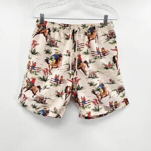 Negative Space Tan Western Cowboy All-over-Print Swim Shorts Trunks Men's Size M